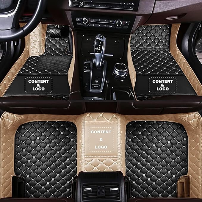 Customize Making Car Floor Mats for 99.99% Sedan SUV Pickup Truck Full Coverage Men Women Cute Leather Protection Pads Non-Slip Floor Liners (Black+Beige Side)