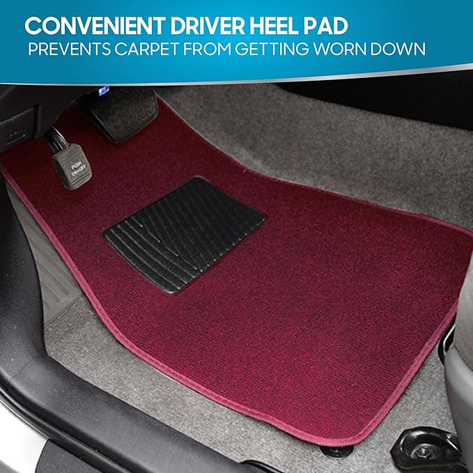 BDK MT-100-BD Burgundy Red Carpeted 4 Piece Car SUV Floor Mats With Vinyl Heel Pad Car Vehicle Universal Fit