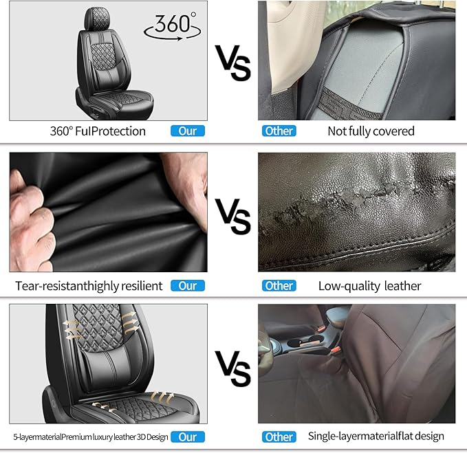 Fit Avalon Car Seat Covers for Toyota Avalon 2001-2024 2025 2026 - Upgraded Premium Waterproof & Breathable Leather, Airbag Compatible, All-Weather Seat Cushion Protector (Full Set, Black)
