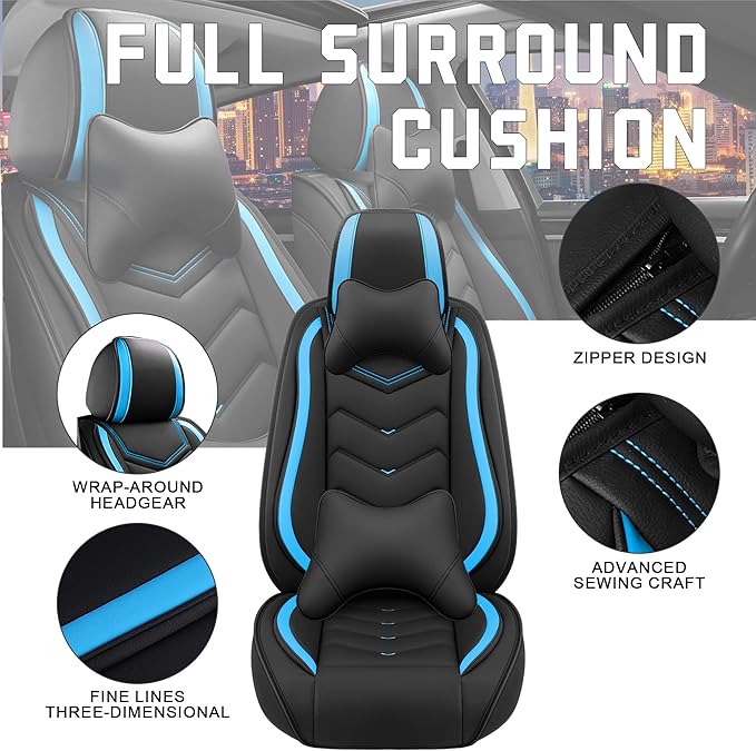 CTDS Car Seat Covers for Nissan Altima 2001-2026, Stylish Sport Seat Cover, Premium Nappa Leather Car Seat Cover. Automobile Seat Covers Sets.(Luxury 5 Seats/Black Blue)