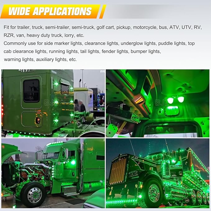 BJZ 6Pcs Green Watermelon LED Strobe+Constant Marker Lights Dual Function Watermelon-Shaped Side Marker Clearance Tail Top Cap Roof Lights for Trailer Truck Semi-Trailer Heavy-Duty Truck Bus Van