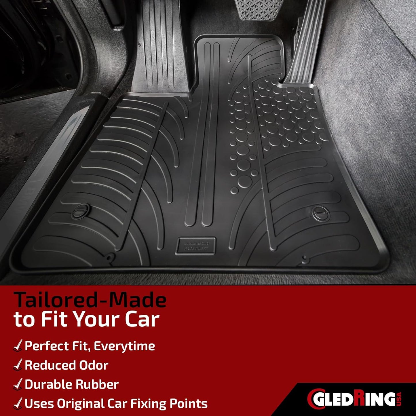 Gledring USA Custom Fit All-Weather Rubber Floor mats Compatible with Mercedes Benz S-Class W221 2007-2013, No Trimming Required, Tailored Custom Fit, Protects from Rain, Mud and Snow.