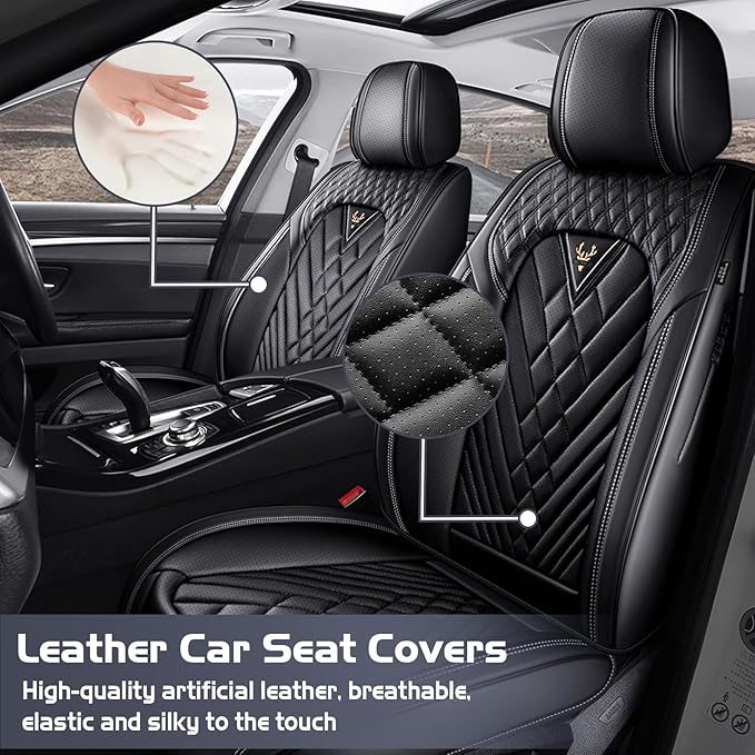 Truck Seat Covers for Chevy Silverado 1500 2007-2026, Waterproof Premium Leather Full Coverage Car Seat Cover, Muscle Sport Style Auto Interior Seat Cover Sets (Front Set/Black)