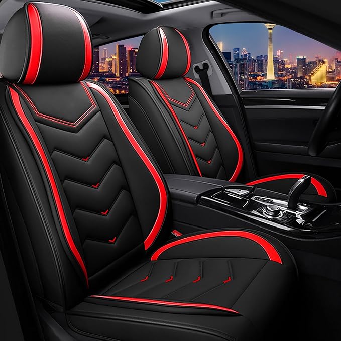 CTDS Car Seat Covers for Hyundai Kona 2018-2026, Stylish Sport Seat Cover, Premium Nappa Leather Car Seat Cover. Automobile Seat Covers Sets.(Standard 2 Seats/Black Red)