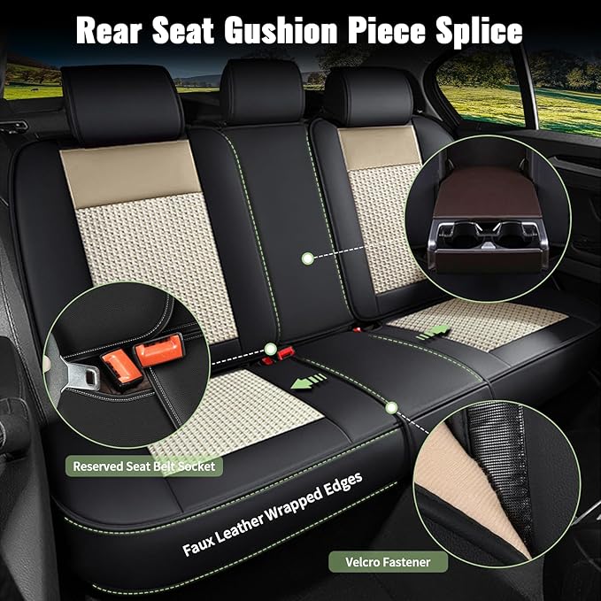 Car Seat Covers Full Set for Lexus NX 300/200t 2007-2025 2026, Breathable Cooling Ice Silk Leather Car Seat Cover 5 Seats for Lexus NX 300/200t Accessories (Black&Beige)
