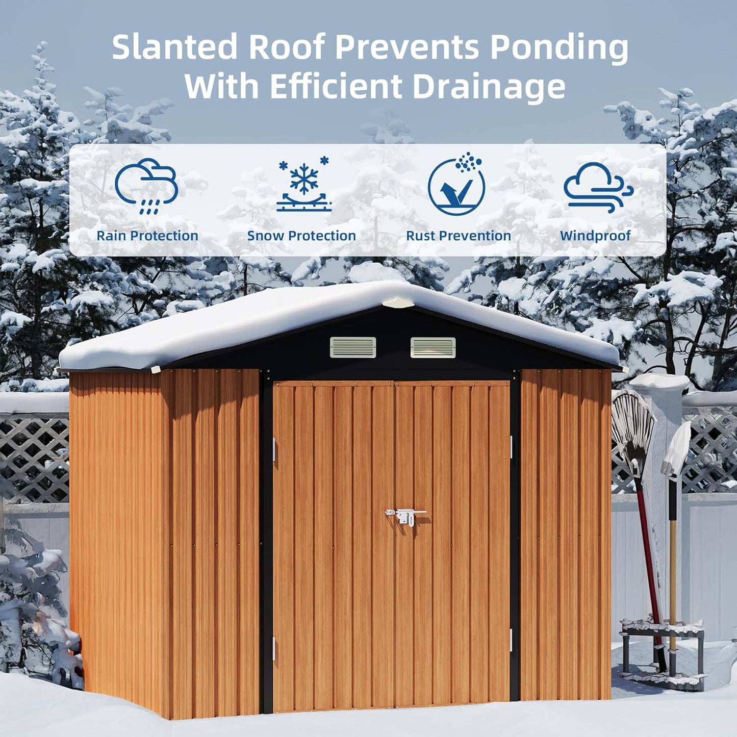 8x6FT Outdoor Storage Shed, Metal Garden Shed with Lockable Doors and Window, Large Tool Shed for Backyard, Patio and Lawn