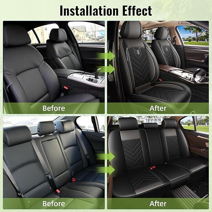 AOMSAZTO Car Seat Covers Full Set Fit for Nissan Maxima 2011-2023 Waterproof Faux Leather Car Seat Cushions Automotive 5 Seat Covers Set（Black&Grey）
