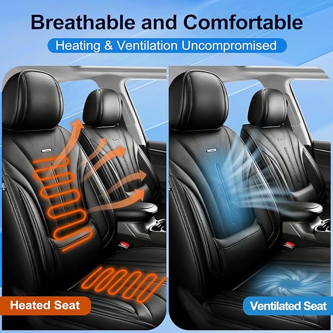 Fit CX-30 Car Seat Covers (Front Pair) for Select Mazda CX30 2020-2025, Premium Full Coverage Leather, Airbag Compatible, Waterproof All Weather Breathable Seat Cushion Protector, Black