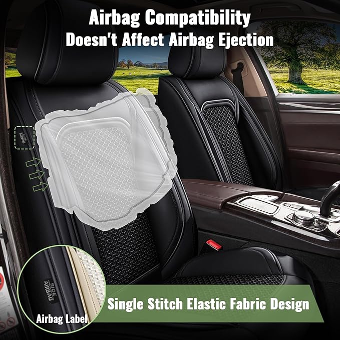 Car Seat Covers Front Seats for Nissan Kicks 2018-2025 2026, Breathable Cooling Ice Silk Leather Car Seat Covers, 2 Seats Vehicle Seat Protector Seat Cushion Auto Accessories (Black)