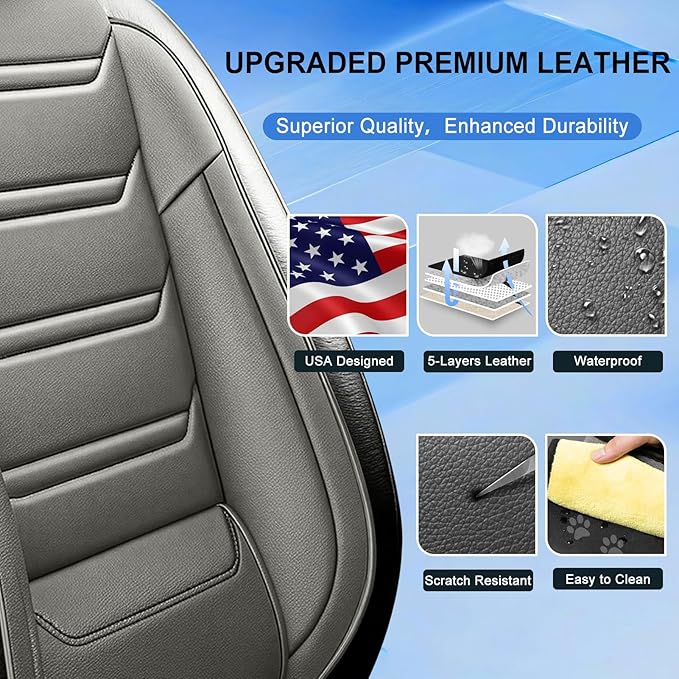 Fit CX-5 Car Seat Covers for Select Mazda CX5 2013-2024 2025 2026 - Premium Full Coverage Leather, Airbag Compatible, Waterproof & All Weather Seat Protector, Full Set, Black+Gray