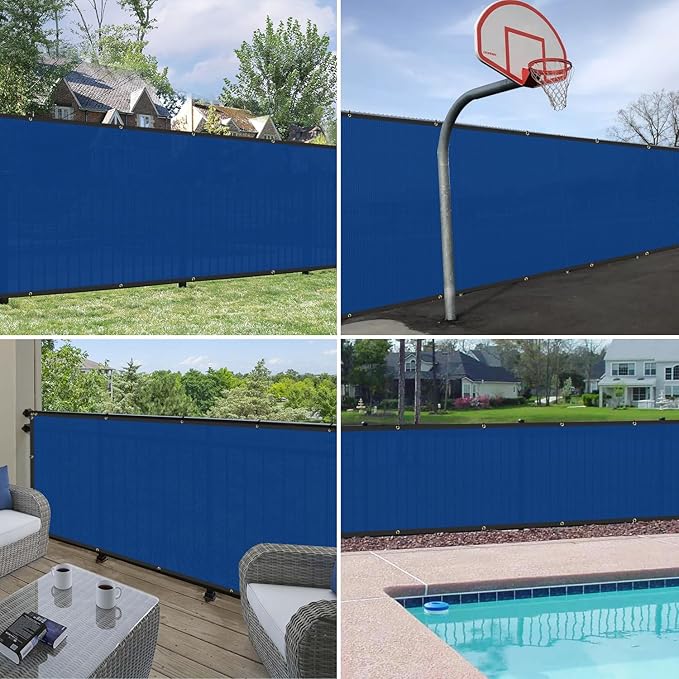Windscreen4less Privacy Fence Screen Heavy Duty Windscreen Fencing Mesh Fabric Shade Net Cover with Brass Grommtes for Outdoor Wall Garden Yard Pool Deck, 8'x76' Blue