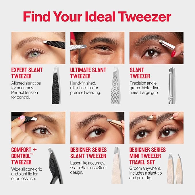 Revlon Designer Series Mini Tweezer Set, Hair Removal Tool Kit with Slant & Point Tips, Portable and Easy to Use, Made with Long Lasting Stainless Steel, 1 Count (Pack of 2)