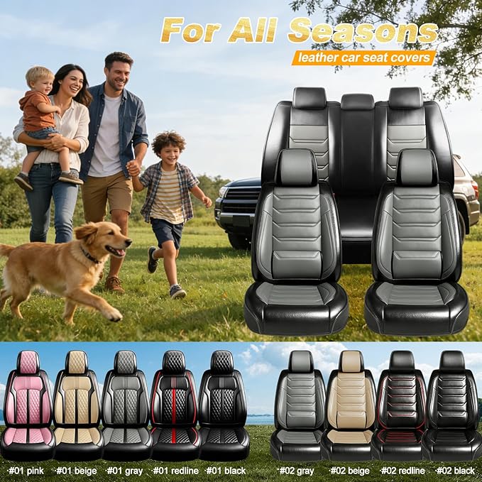 Fit Tahoe Car Seat Covers for Select Chevrolet/Chevy Tahoe 2000-2025 2026 - Full Coverage Leather, Waterproof & All Weather Seat Cushion Protector, Front Pair Black+Gray
