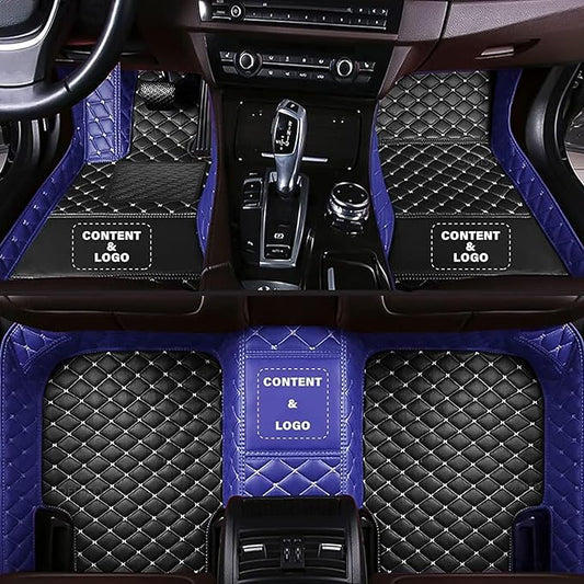 Custom Making Car Floor Mats for 98% Sedan SUV Car Protection Full Coverage Mats Anti-Slip Leather Floor Liners All Weather Car Floor Mats (Black+Blue Side)