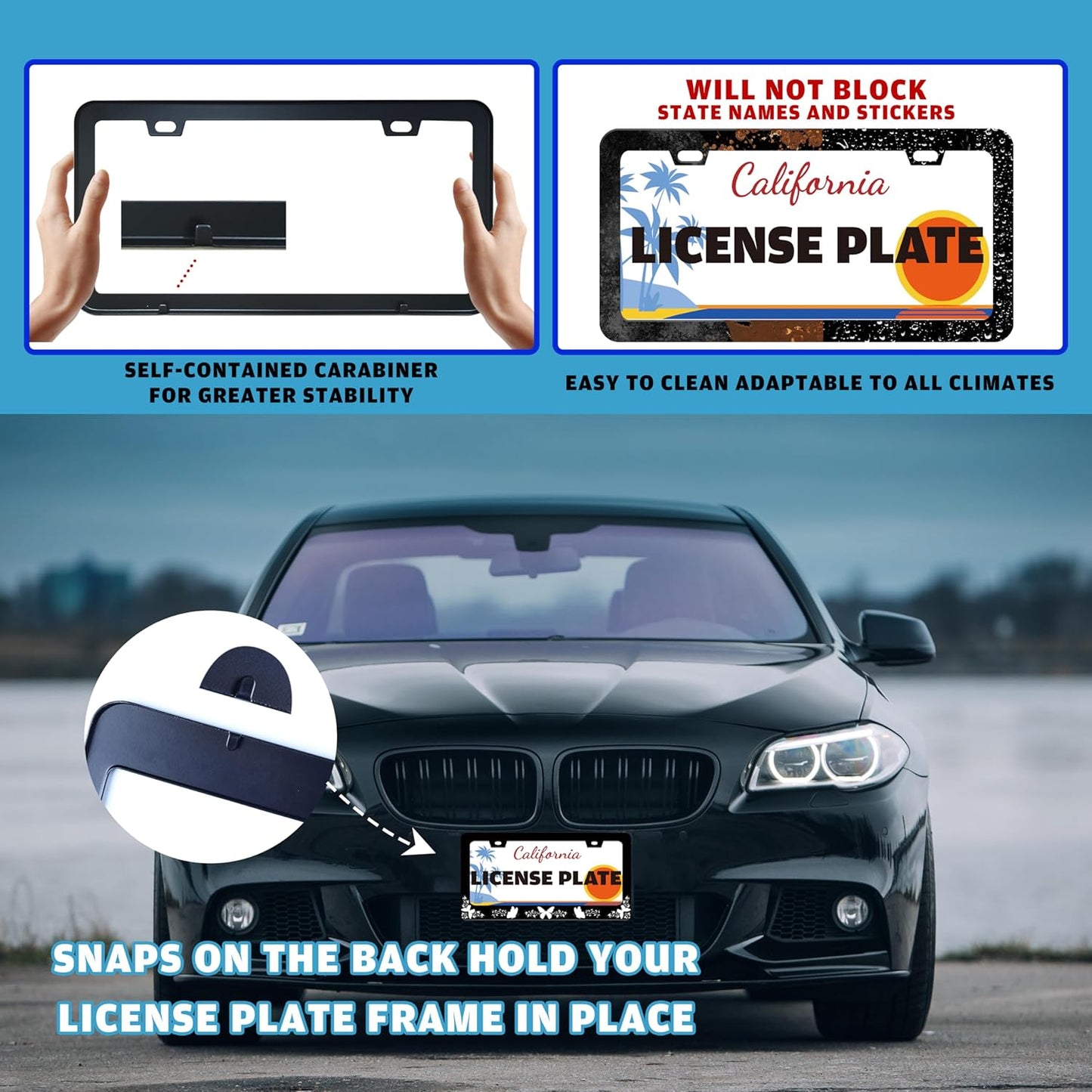 Black White Butterfly License Plate Frame Funny Butterflies License Plate Holder for Front or Rear Car Tags Reusable Durable Stainless Steel Car Decoration with Screws 6.3 X 12.2 Inch for Men Women