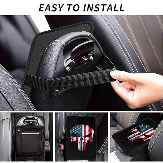 Face American Flag Car Auto Armrest Cushion Cover Accessories Center Console Seat Box Pad Protector Universal Decoration for Most Vehicle SUV Truck