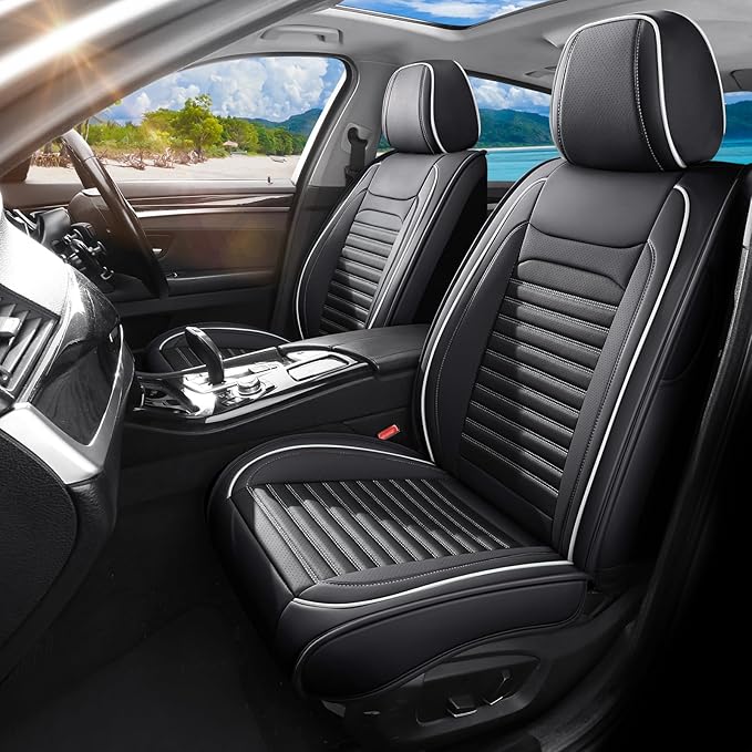 Car Seat Covers Full Set Fit for Toyota Corolla 2000-2026, Premium Faux Leather Car Seat Protector, Breathable, Anti-Slip, Comfortable & Durable (Black&White,Full Set)