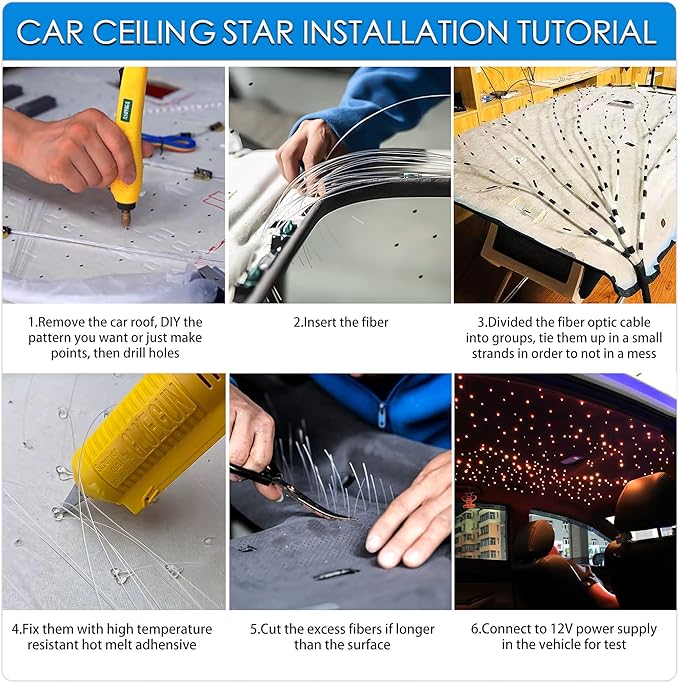 ATOKEE Twinkle Starlight Headliner Kit Mixed 500pcs 9.8ft, 10W Fiber Optic Star Roof Lights for Car Home Use with APP/Remote Control
