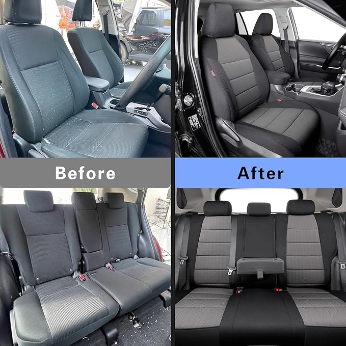 coverdream 2026 Rav4 Seat Covers Custom Fit for 2026 Toyota Rav4 Hybrid (Woodland/Limited) SUV,Full Set Polyester Car Seat Protector Black & Grey