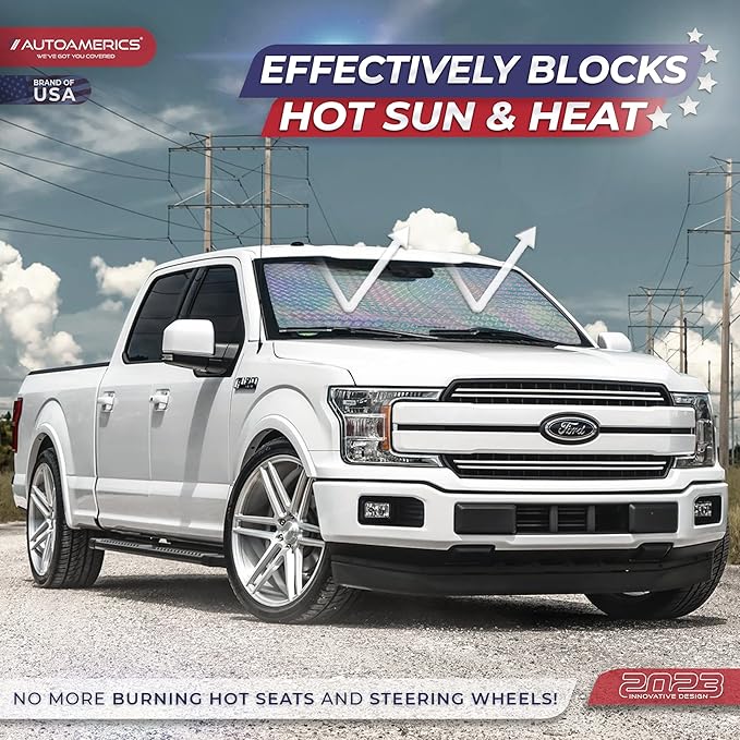 Autoamerics 1-Piece Windshield Sun Shade - Holographic Print Foldable Car Front Window Sunshade for Cars SUV Truck - Heat Blocker Visor Protector Blocks Max UV Rays and Keeps Your Vehicle Cool X-Large