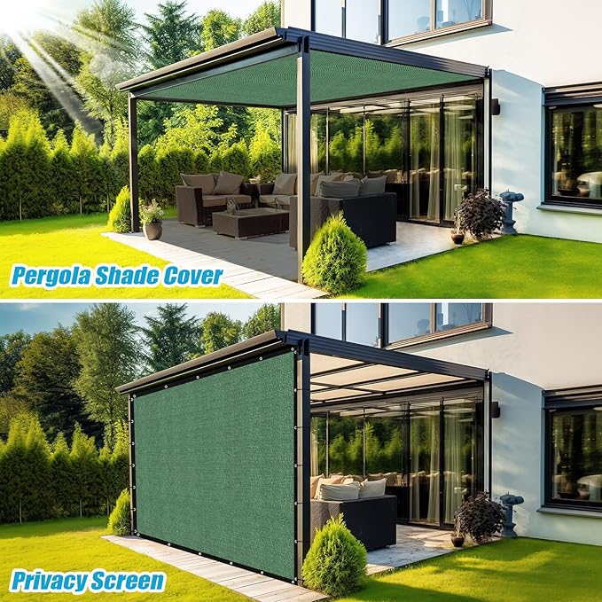 Amagenix 90% Pergola Shade Cover 4' X 7' Sun Shade Cloth with Grommets for Outdoor Garden Patio Porch, Commercial Grade 200 GSM - Cable Zip Ties Included (We Customized) GN108, Green