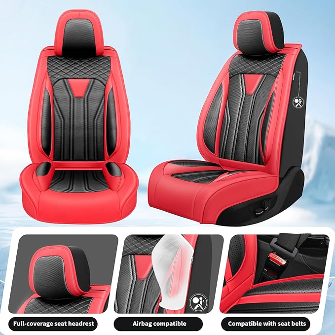 Fit Murano Car Seat Covers Compatible with Nissan Murano 2004-2025 2026 - Premium Leather， Waterproof Breathable， All-Weather Seat Cushion Protecto&Airbag Compatible (2 Front Seat Red&Black)