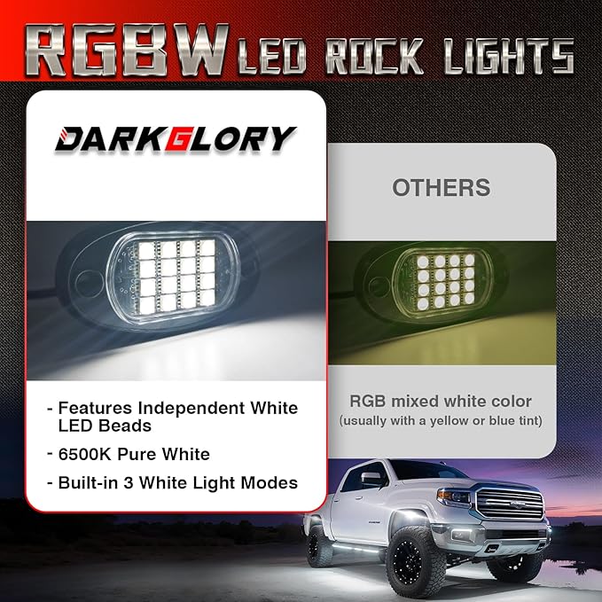 6 Pods RGBW LED Rock Lights for ATV UTV Golf Cart RZR SXS Truck Jeeps Off Road, Waterproof Multicolor Neon Underglow Kit with APP/RF Remote Control&Brake Red Function,12V Pure White Underbody Lights