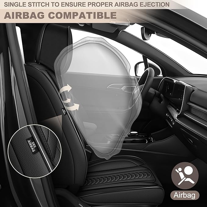 TTX LIGHTING for Mitsubishi Outlander 2007-2026 Seat Covers: Waterproof Leather Seat Protector with Airbag Compatible (2 Front Seats,Black)