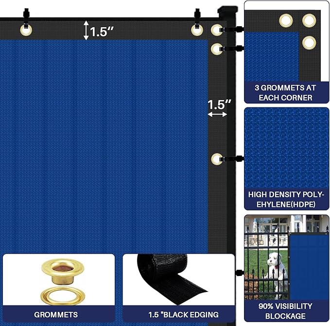 Windscreen4less Privacy Fence Screen Heavy Duty Windscreen Fencing Mesh Fabric Shade Net Cover with Brass Grommtes for Outdoor Wall Garden Yard Pool Deck, 8'x56' Blue