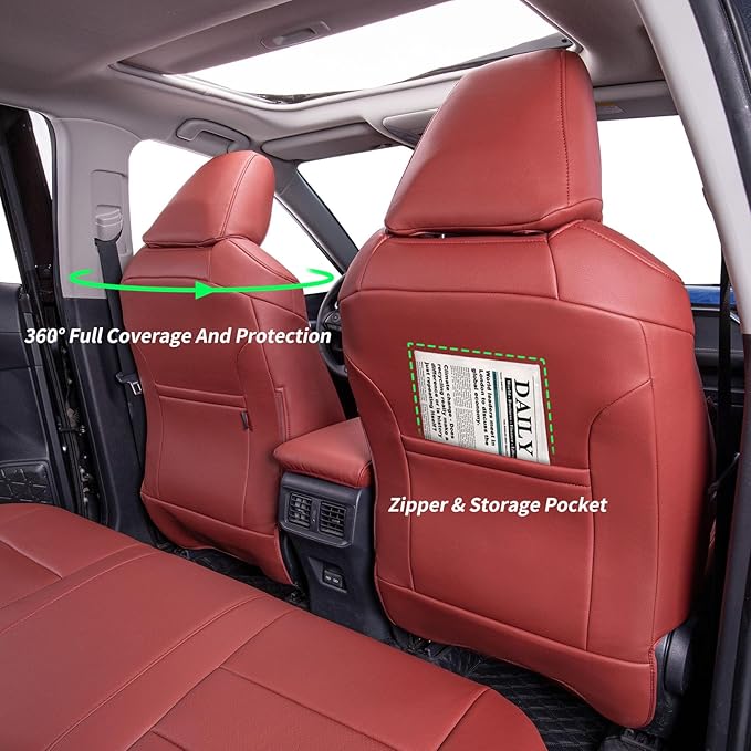 coverdream Rav4 Seat Covers Custom Fit for 2019-2025 Toyota RAV4 LE,XLE,XLE Premium,Limited SUV,Fully Covered,Luxury Waterproof Leather Car Seat Protector(Full Set,Wine Red)