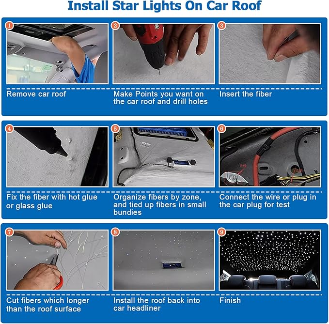 AMKI Updated 16W RGBW Fiber Optic Light Twinkle+Sound Activated Mixed 460pcs 9.8ft Cables APP Remote Music Control Car Home Starlight Headliner Star Ceiling Light Kit 0.03in 0.04in 0.06in Strands