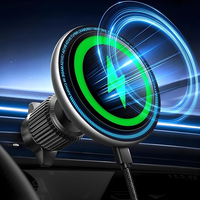 UPTOHIGH for 15W Magsafe Car Mount Charger, [Vibrant LED Decoration] Wireless Car Charger, Magnetic Phone Holder Mount for Air Vent, Phone Holders for Your Car Compatible iPhone 15/14/13/12 Series