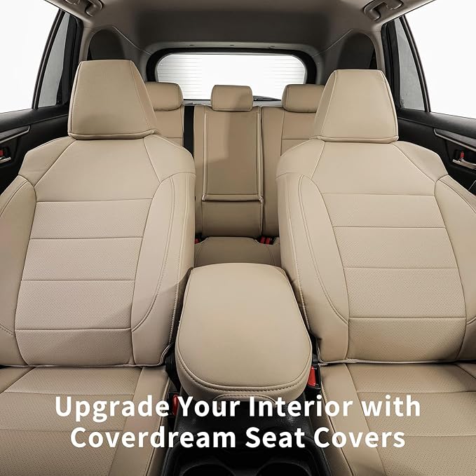 coverdream Rav4 Seat Covers Custom Fit for 2019-2025 Toyota RAV4 LE,XLE,XLE Premium,Limited SUV,Fully Covered,Luxury Waterproof Leather Car Seat Protector(Full Set,Beige)