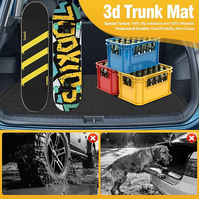 Trunk Liner Cargo Liners for Chevrolet Traverse 2018-2023 and Traverse Limited 2024 Rear Trunk Floor Mats 3D Boot Tray All-Weather TPE Black