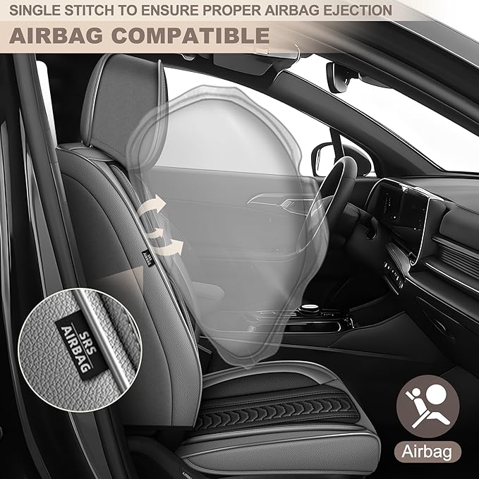 TTX LIGHTING for Cadillac XT5 2017-2026 Seat Covers: Waterproof Leather Seat Protector with Airbag Compatible (2 Front Seats,Black&Gray)