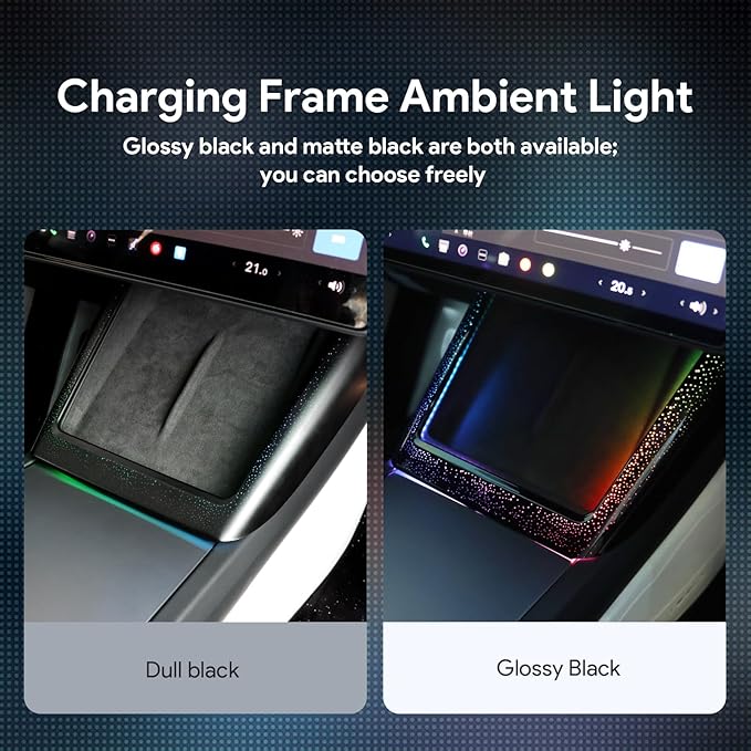 Ambient Lighting Wireless Charging Frame for 2025-2026 Tesla Model Y (Includes Juniper) 2024-2026 Tesla Model 3 PC Stylish Decorative Accessories (Little Starry Sky, Purple)