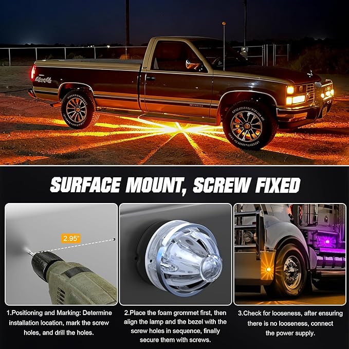 4-Pack Dual Color Watermelon Lights LED Strobe & Steady Cab Roof Clearance Marker Warning Lights Amber Purple Side Marker Lamp with Bezel for Truck Trailer RV Off-Road Vehicle
