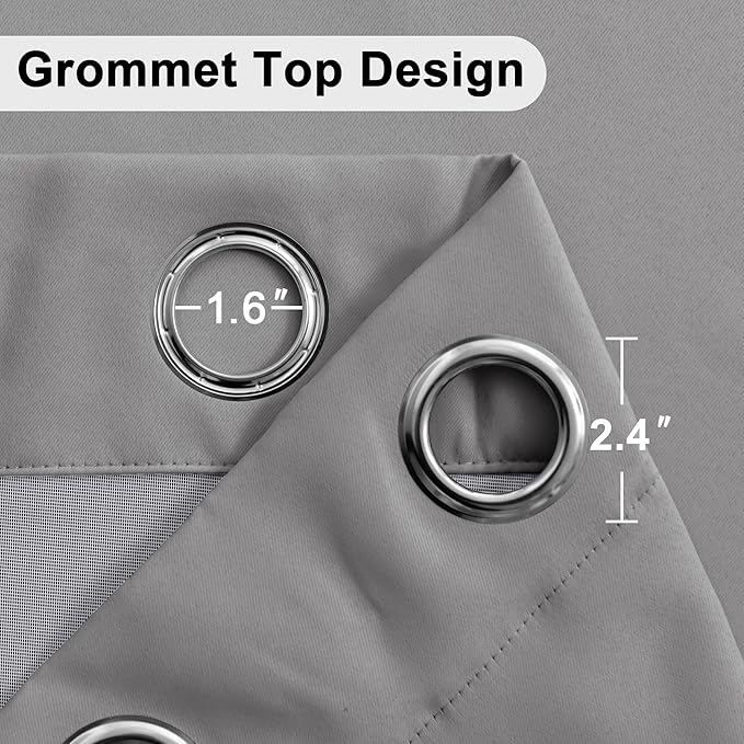 XWZO 100% Blackout Curtains - Extra Long Thermal Insulated Black Liner Curtains, Noise Reducing and Heat Blocking Drapes for Bedroom with Tiebacks, Grey, W52 x L108, Set of 2