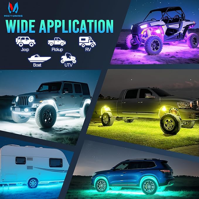 MICTUNING C1 12 Pods RGBW Rock Lights - Multicolor Underglow Neon Light Kit with Bluetooth Controller, APP Control, IP68 Waterproof