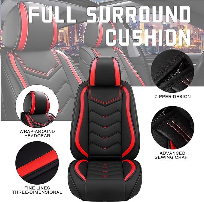 CTDS Car Seat Covers for Nissan Altima 2001-2026, Stylish Sport Seat Cover, Premium Nappa Leather Car Seat Cover. Automobile Seat Covers Sets.(Standard 2 Seats/Black Red)