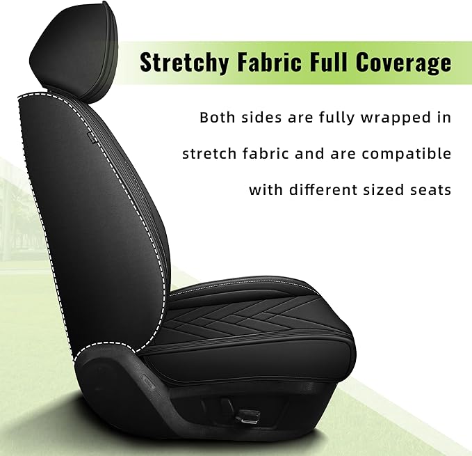 AOMSAZTO Car Seat Cover for Chevrolet Chevy Tahoe 2011-2025 2026 Front Set, Leather Car Seat Protector Waterproof, Non Slip Car Seat Cushion, Interior Seat Covers Automotive Accessories - Black