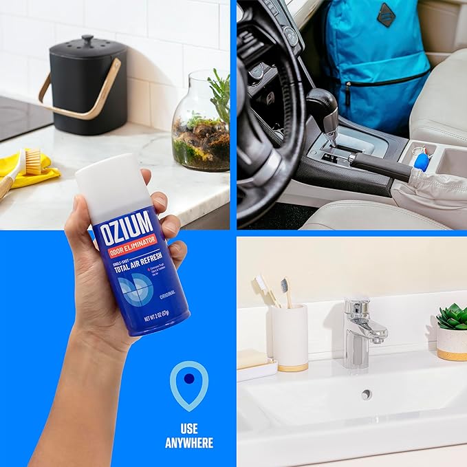Ozium Air Sanitizer Odor Eliminator Spray, 2 oz Single Shot Total Air Refresh & Car Air Freshener - Linen - 4 Pack