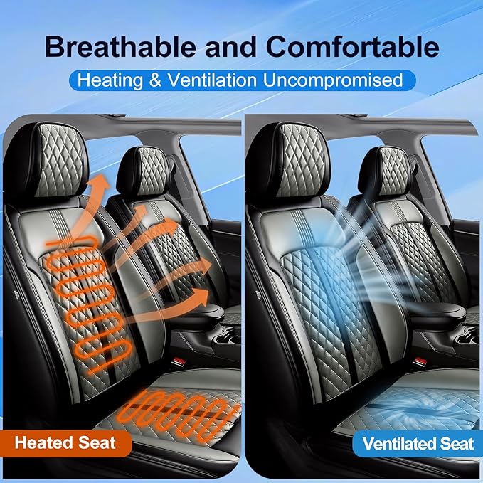 Fit Mazda 6 Car Seat Covers for Select Mazda 6 2007-2021 - Premium Full Coverage Leather, Airbag Compatible, Luxury Waterproof & All Weather Seat Protector, Front Pair Black+Gray