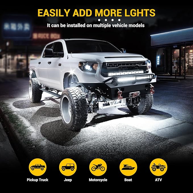 Hovano 8 Pods White Rock Light Kit with Wired Switch - 6500K Pure White LED Underglow, IP68 Waterproof, Super Bright 36 LEDs for Trailer Off Road SUV UTV ATV RZR Car
