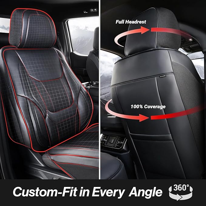 Coverland Custom Fit Car Seat Covers for SUV Compatible with [Rogue, Yukon, Tiguan, Highlander, GLE‑Class, Cayenne] Premium Waterproof Non-Slip Interior Seat Protector [Front Black- Size Chart A12]