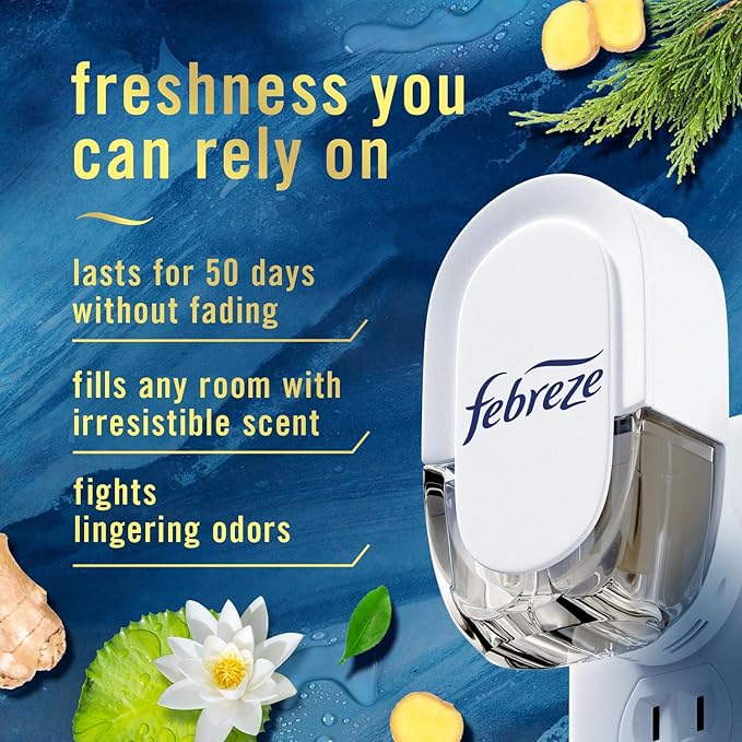 Febreze Origins Fade Defy PLUG Air Freshener & Odor Fighter, Ocean, (2) .87 fl. oz. Oil Refills