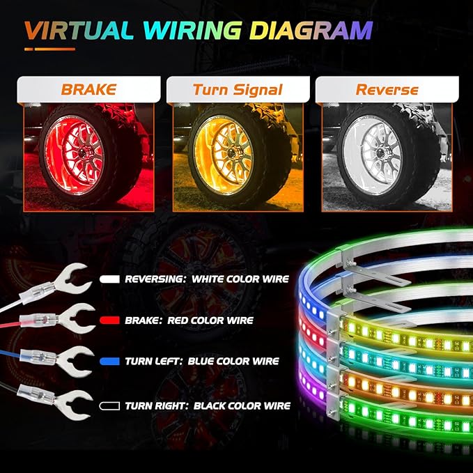 Nilight 4PCS 15.5inch LED Wheel Ring Lights RGB with APP and Remote Control Neon Lights Million Colors w/Turn Signal and Braking Function for Car Van SUV Truck