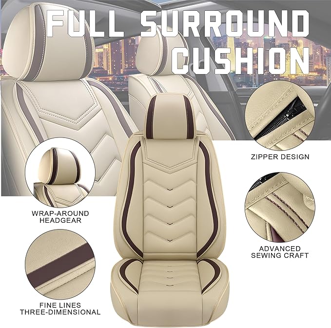 CTDS Car Seat Covers for Ford F-150 2000-2026, Stylish Sport Seat Cover, Premium Nappa Leather Car Seat Cover. Automobile Seat Covers Sets.(Standard 5 Seats/Beige)