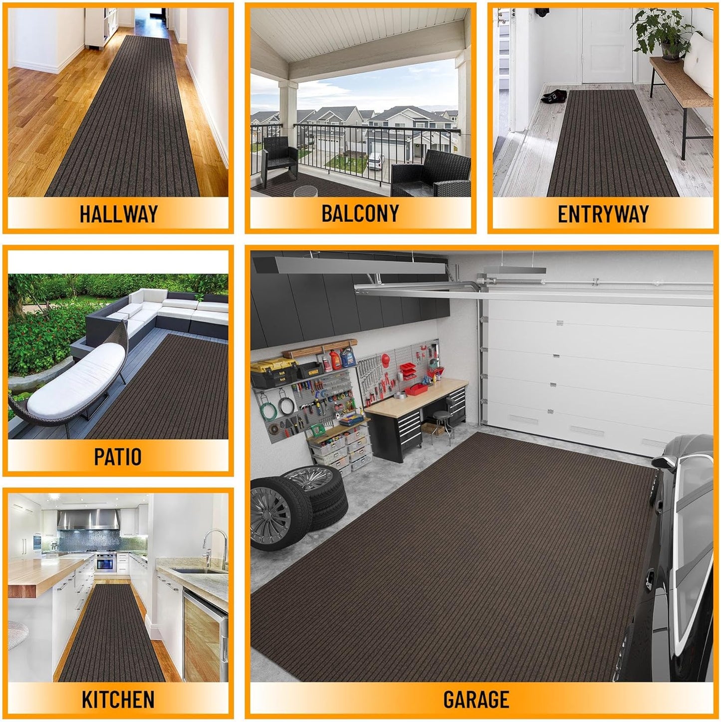 Ottomanson 2'7" x 44' Hallway Runner with Scraper Pile - Extra Durable Non-Slip Rug Mat for Indoor & Outdoor Use - Ideal for Kitchen, Entryway & Garage - High-Traffic Carpet, Brown