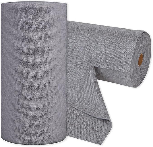 CARTMAN 60 Pack Microfiber Cleaning Cloth, Reusable Tear Away Towels Roll, 12"x12", Multi-Purpose Microfiber Towels Cleaning, Lint Free, Absorbent Cleaning Rags for Kitchen, Car, Glass (Grey)